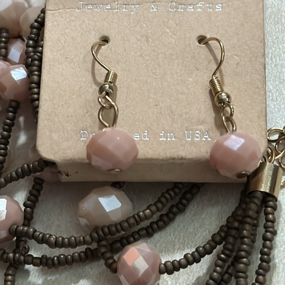 Pink AB Faceted Beads with Bronze Seed Beads Necklace and Earrings Set - Picture 2 of 6